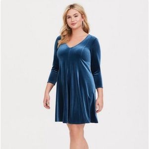 Torrid Mini Velvet Fluted Dress | Blue